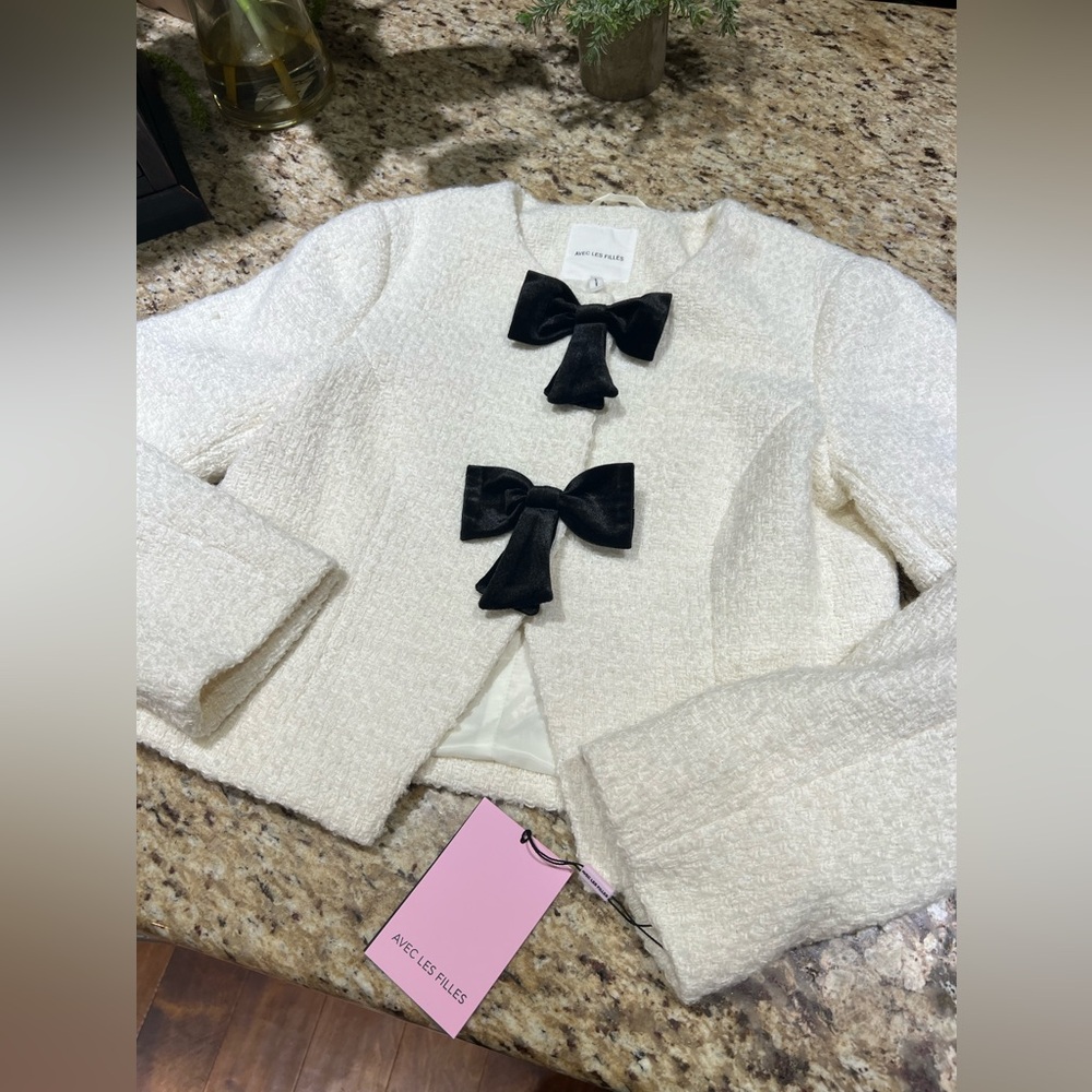 Anthropologie Avec Les Filles Wool Blend Bow Tweed Lady Jacket XSmall - Picture 10 of 12